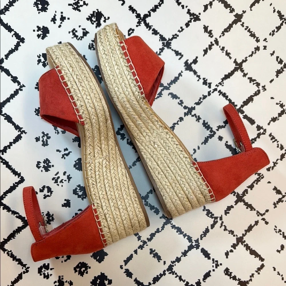 Kelly & Katie Women's Red Orange Platform Wedge Sandals - US Size 8.5 M - EUC